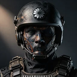 spec - ops head, flower logo on forehead, special forces, dark design, artstation, concept art, intricate details