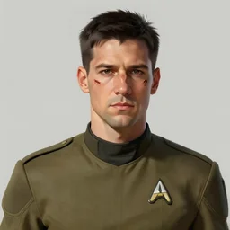 portrait of a man by Greg Rutkowski, he is about 30 years old, he has short black military-style hair, a straight jaw, he has a scar above one eyebrow, he wears Galactic Alliance military fatigues, Star Wars Expanded Universe, highly detailed portrait, digital painting, artstation, concept art, smooth, sharp foccus ilustration, Artstation HQ