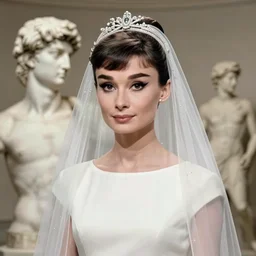 Audrey Hepburn dressed in a veil as a marmor statue by Michelangelo, Sigma 85 mm f/1.4