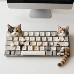 a computer keyboard made out of cats