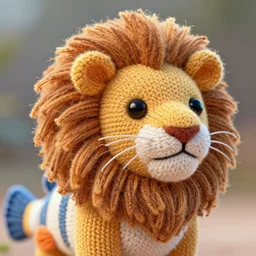 a closeup photorealistic photograph of a cute knitted barracuda lion. intricate stitching. professional capture. brightly lit scene. this 4 k hd image is trending on artstation, featured on behance, well - rendered, extra crisp, features intricate detail, epic composition and the style of unreal engine.