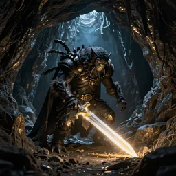 a grue in the darkness, zork, great underground empire, cavern, glowing sword
