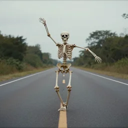 youtube video thumbnail of skeleton dancing in the middle of the road