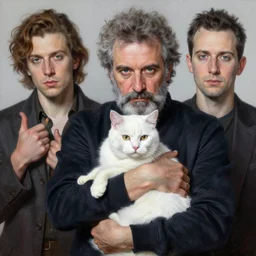 very very intricate hyperrealistic painting of hasan piker streaming on twitch while holding a white cat by andrei tarkovsky, adrian ghenie, storm thorgerson, award - winning crisp details, masterpiece