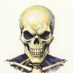 macro head shot centered ink colored airbrushed gouache sketch by yoji shinkagawa centered symmetrical headshot of maniac skeletor in the style ofj scott campbell