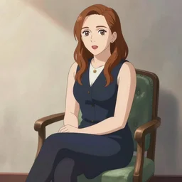 Anime portrait of Elizabeth Olsen sitting down on a chair, trending on artstation, 4k, 8k, anime art, anime style