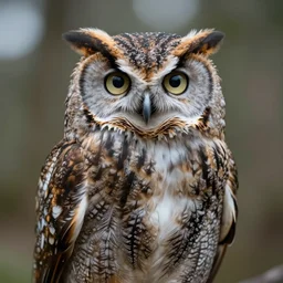 portrait photo of a woman-owl hybrid, Nikon 50mm, f1.8, bokeh, artistic 4k, high quality