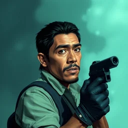 medium shot of a typical character in the style of steven zapata