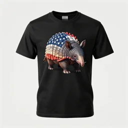 black t-shirt, armadillo American patriot, a 3d design, superrealism 8k resolution