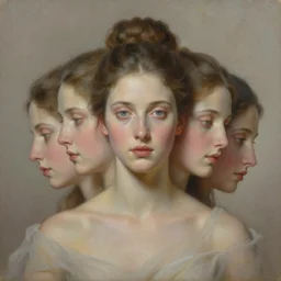 breathtaking soft painting of many faced goddess, realistic symmetrical face features, rembrandt style, elegant, highly detailed, artstation, concept art, matte, sharp focus, art by tom bagshaw, and greg rutkowski