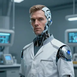 a male laboratory operator with cybernetic enhancements, scifi character portrait by greg rutkowski, craig mullins