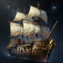 an old pirate ship in space, digital painting, volumetric light, intricate, sharp, focus, bloom, illustration, highly detailed, concept art, matte, ruan jia, randy vargas, greg rutkowski