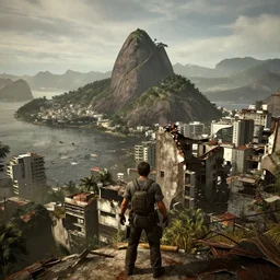Rio de Janeiro in ruins post-nuclear war in Fallout 4, in game screenshot