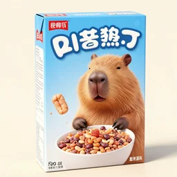 a cereal box with a capybara mascot