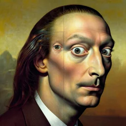 artificial intelligence face being built piece by piece, half of face looks exactly like human, epic, breathtaking, intricate details, in the style of salvador dali, leonardo da vinci