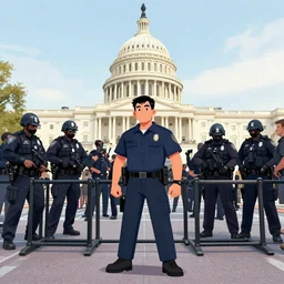 character art by ruan jia, man rams barricade at the us capitol as capitol police descend