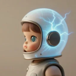 realistic photo of a a blurred space doll girl helmet head, side view, empty soft glowing space, emitting electric tesla aura radiation 1 9 6 0, life magazine photo, natural colors, metropolitan museum, kodak, 8 k, very detailed, high resolution, product photo,