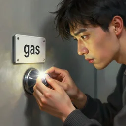 man in a sweater turning a knob, sign above the knob that says'gas ', mischievous, intricate, sharp focus, lens flare, bloom, illustration, highly detailed, digital painting, concept art, matte, art by ruan jia and wlop and greg rutkowski, masterpiece