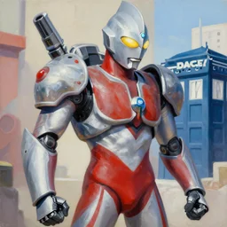 greg manchess portrait painting of armored casshern from casshan ultraman zero cyberman from doctor who cyborg gay hungarian - american - japanese human hybrid as overwatch character, medium shot, asymmetrical, profile picture, organic painting, sunny day, matte painting, bold shapes, hard edges, street art, trending on artstation, by huang guangjian and ail elvgren and sachin teng