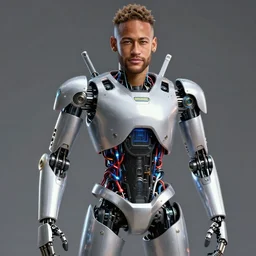photo of neymar wearing robot suit with wires and light, highly detailed, photorealistic, artstation, smooth