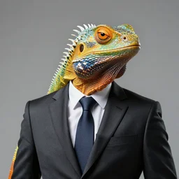 a highly detailed portrait of an anthropomorphic lizard man with bright scaly skin wearing a well tailored business suit and tie, 8 k, 4 k, highly detailed, sharp,