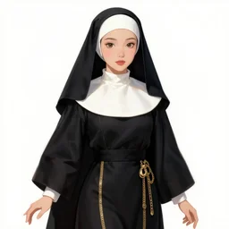 female character design inspired by venice carnival and nun outfit | | art by greg rutswork and lois van barlee