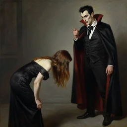 woman bows to her vampire master, a sharp realistic painting by donato giancola and berthold woltze.