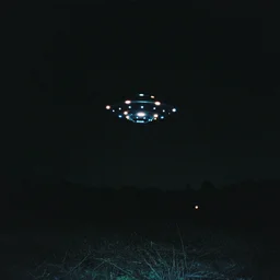 film photography, alien abduction, dark, night, ufo lights, area 5 1 vibes, film grain, award - winning photo