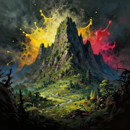 landscape mordor splash art graphic design color splash high contrasting art, fantasy, highly detailed, art by greg rutkowski