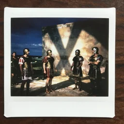 polaroid of a ancient roman soldiers candid shots by Tarkovsky