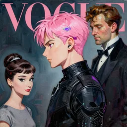 anime, mage, vogue, korean, audrey hepburn, intricate oil painting, trending on artstation, john singer sargent, greg rutkowski, side profile, pink hair, cyberpunk