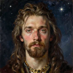 close-up portrait of realistic duke Stolas from Helluva boss, space, stars, dreamy, romantic, painting in the museum, highly detailed, sharp focus, digital painting, artwork by John James Audubon, by Victor Adame Minguez by Yuumei by Tom Lovell by Sandro Botticelli