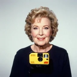 a grainy film photo of Betty White, Kodak Brownie Camera