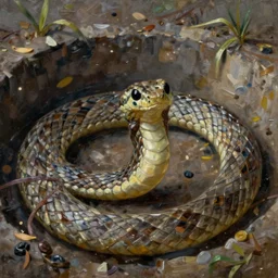 Don't fall in the snake pit, oil painting, anatomically correct, visible brushstrokes, sharp focus, Highly Detailed, Cinematic Lighting, 8k, HD