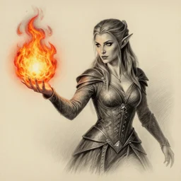 a female elvish sorceress casting a fireball | | pencil sketch, realistic shaded, fine details, realistic shaded lighting poster by greg rutkowski, magali villeneuve, artgerm, jeremy lipkin and michael garmash and rob rey