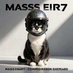 poster, tuxedo cat, mass effect, commander shepard, n7, helmet