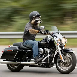 racoon driving an harley davidson
