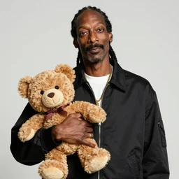 Snoop Dogg holding a teddy bear for a 1990s sitcom tv show, Studio Photograph, portrait, C 12.0