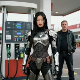 a chinese woman at a gas station, 3 dcg, metal gear solid, morrowind, portrait, street photography, by mario testino, davide sorrenti, jemal shabazz