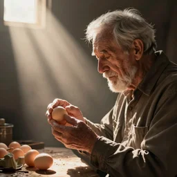 grandpa examining eggs