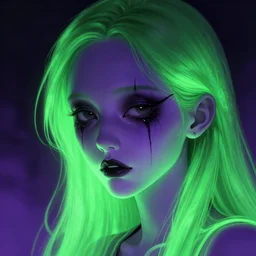 super detailed 8 0's illustration horror art of a glowing green and purple pretty zombie korean girl, dj sura, crazy teal hair, flat art, sharp, by ilya kuvshinov