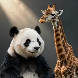 a panda and giraffe mixture photorealistic