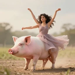 Estefania dancing with a pig, realistic, 8k, dream, n 7