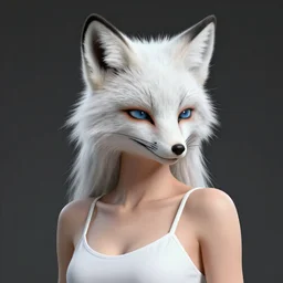 portrait of a beautiful and appealing female body with white fox head, trending on artstation, corona render
