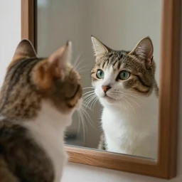 a cat looking into a mirror, 4k