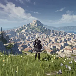 Screenshot from Nier Automata, beautiful landscape in Marseille, France