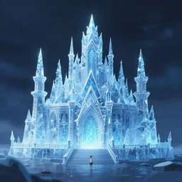 ice crystal palace. award - winning 3 d anime by an indie studio, heavily stylized, rimlighting, depth of field, limited palette, impressionism, chiaroscuro, bokeh.