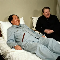 mao zedong in pyjamas at a sleepover with stalin historical photo