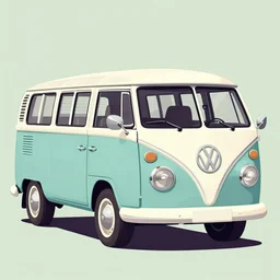 retro painting illustration of a volswagen van, 2 d, pastel color, retro style art, trendy on artstation