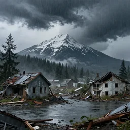 washington during tsunami, destroyed buildings, rain, thunderstorm, hyperdetailed, artstation, cgsociety, 8 k